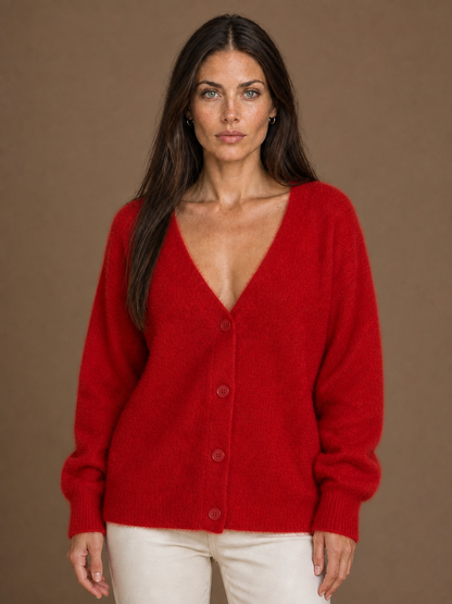 Oversized Faux Cashmere Cardigan with Soft, Cosy Feel - Red Fur