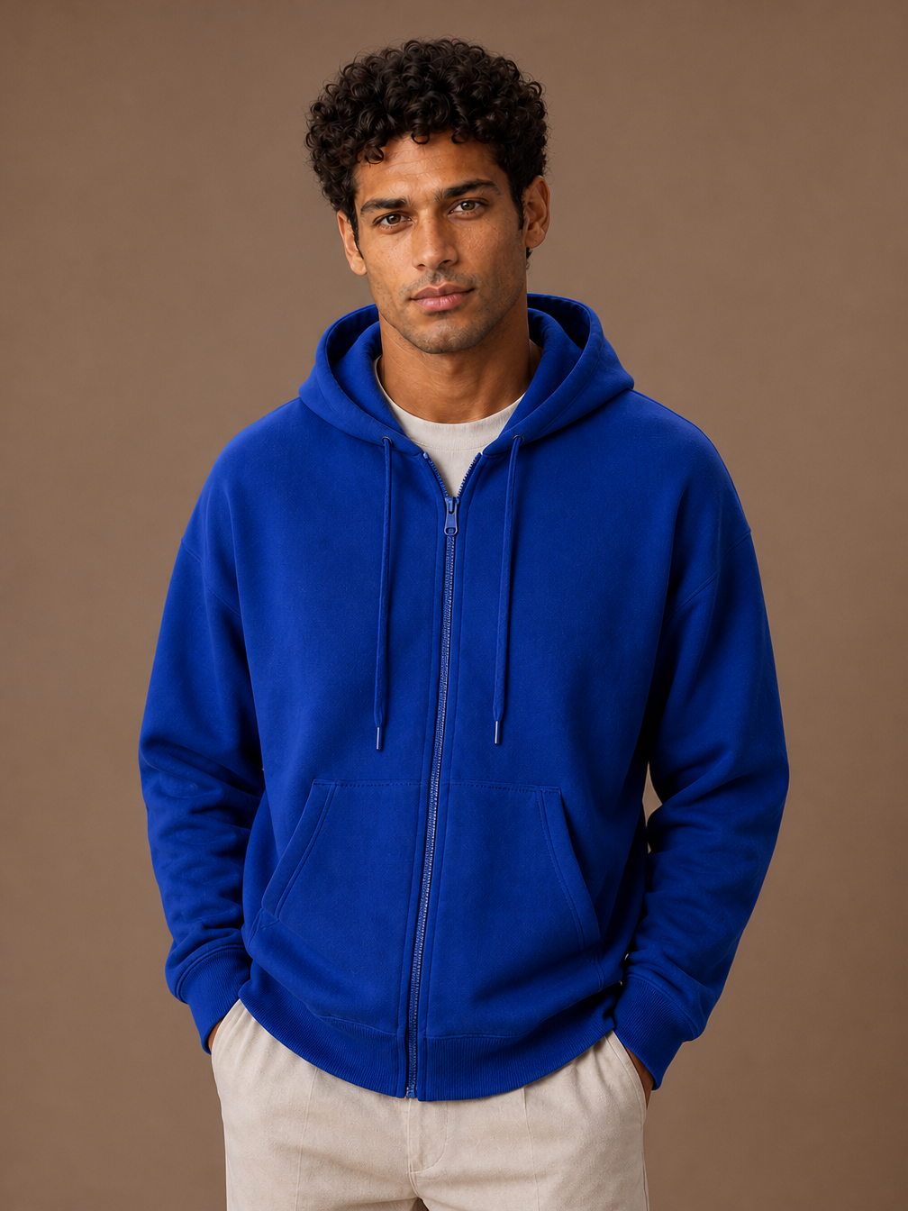 Men's Full-Zip Hoodie Sweatshirt with Long Sleeves - Royal Blue