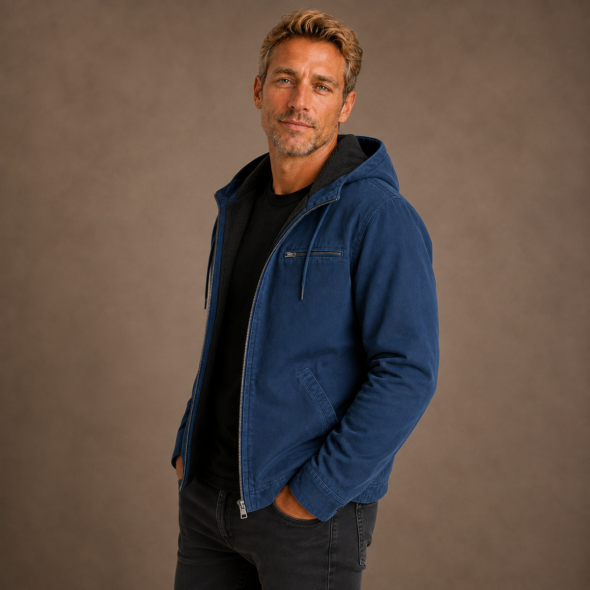 Men's Fleece Lined Hooded Zip Up Jacket for Cold Weather
