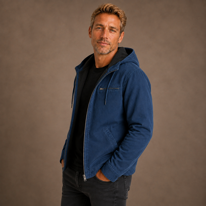 Men's Fleece Lined Hooded Zip Up Jacket for Cold Weather