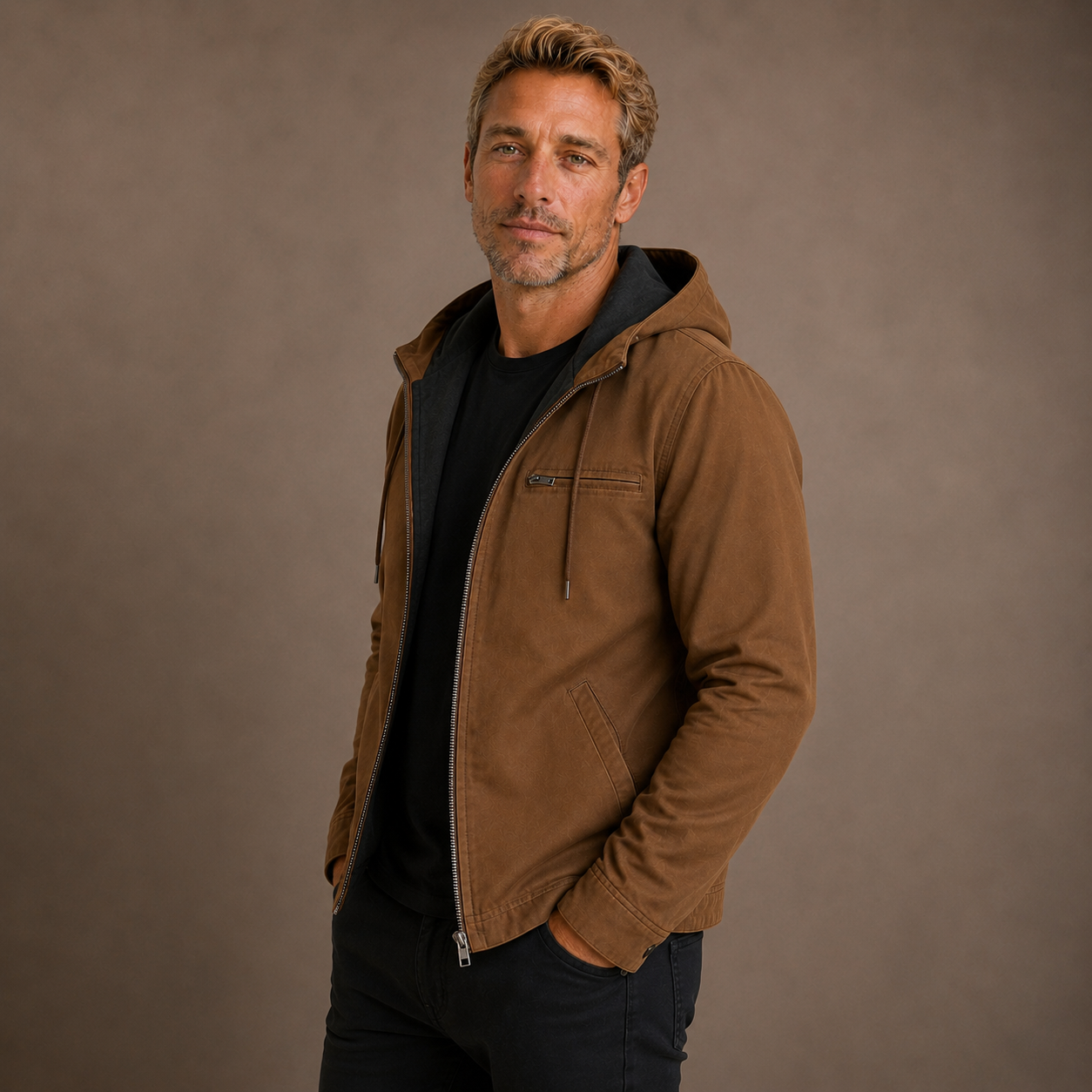 Men's Fleece Lined Hooded Zip Up Jacket for Cold Weather