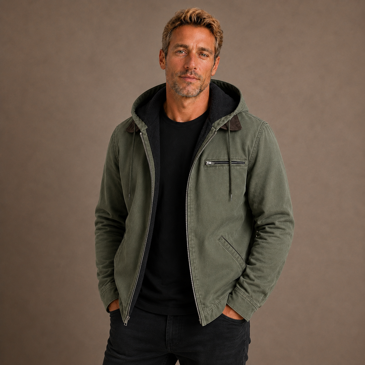 Men's Fleece Lined Hooded Zip Up Jacket for Cold Weather