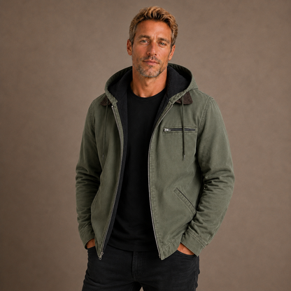 Men's Fleece Lined Hooded Zip Up Jacket for Cold Weather
