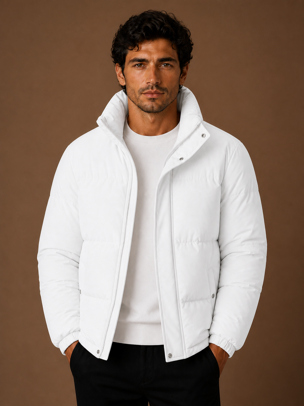 Men's Oversized Puffer Jacket Quilted Winter Coat for Layering - White