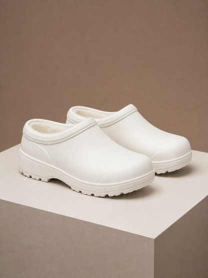 Women's Weatherproof Clogs with Wool Lining and Cushioned Sole for Autumn/Winter - White