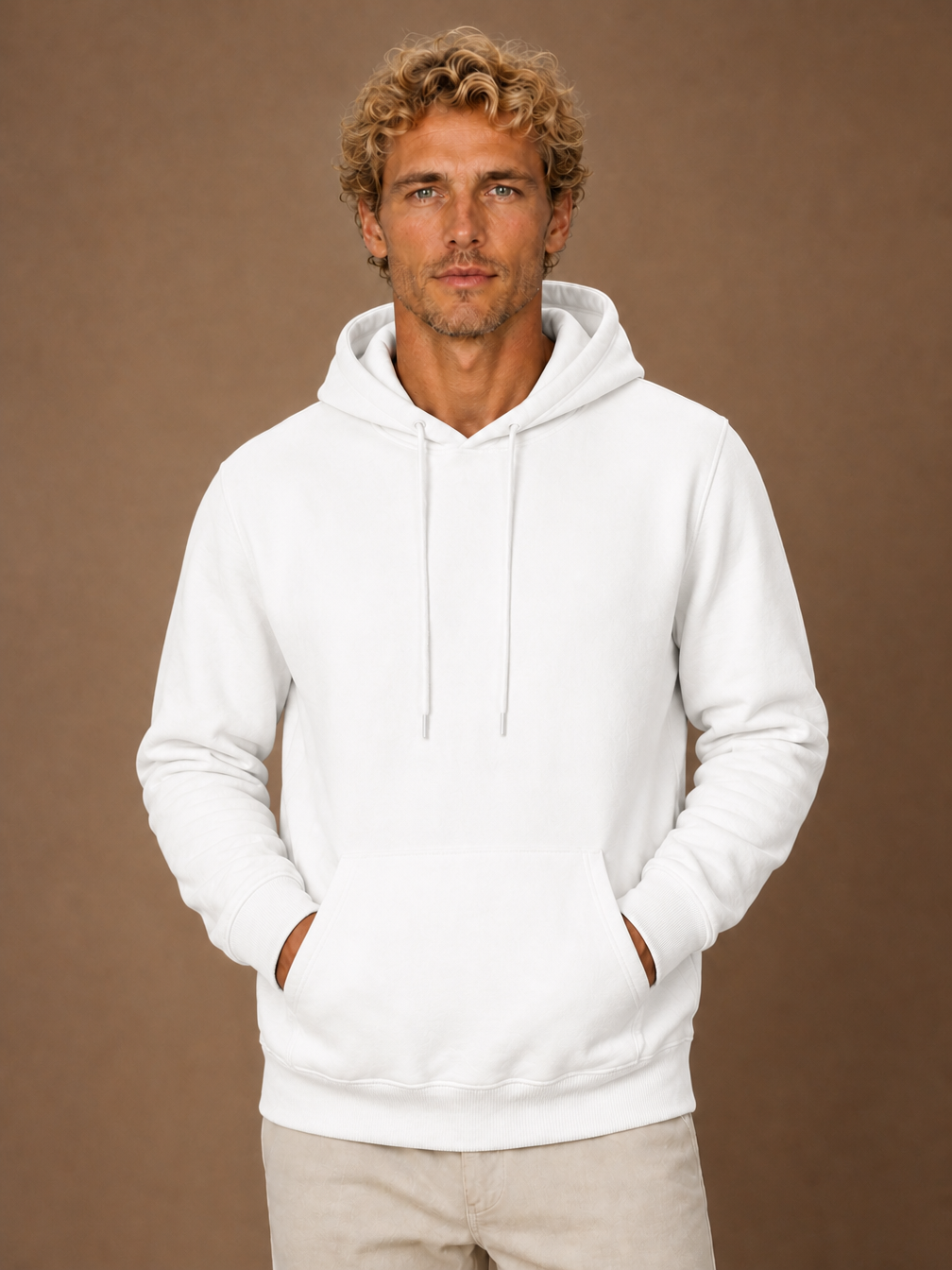 Men's Pullover Hoodie Long Sleeve Sweatshirt - White