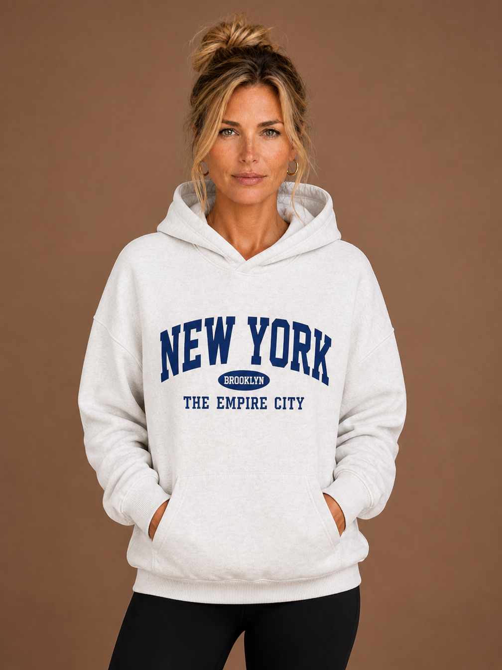 Women's Oversized Graphic Hoodie with Hood and Long Sleeves - White