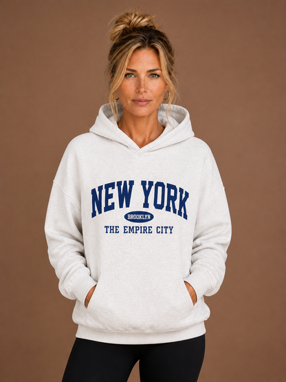 Women's Oversized Graphic Hoodie with Hood and Long Sleeves - White