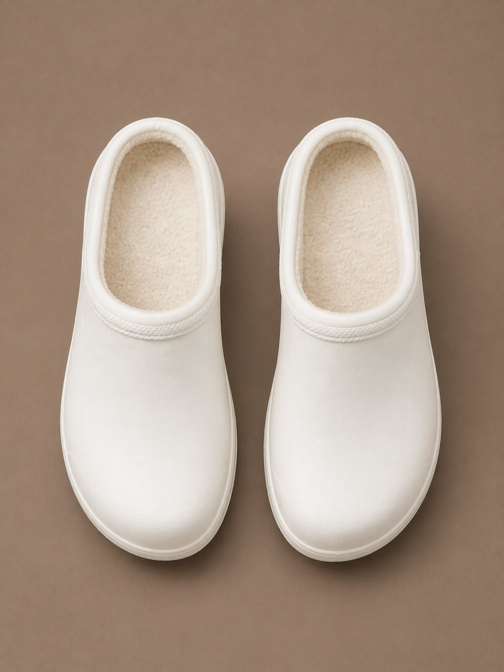 Women's Weatherproof Clogs with Wool Lining and Cushioned Sole for Autumn/Winter - White - Top View [AI-OPT:fdd1fa52-b998-4462-b078-2f1bf4e544fc]