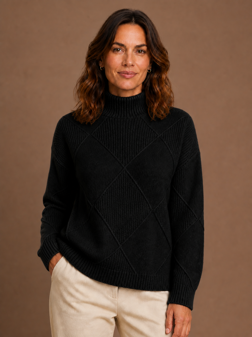 Women's Wool Turtleneck Jumper – Warm Winter Knit - Zwart